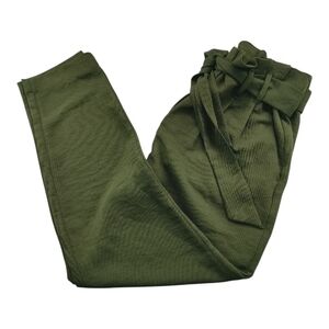 RW&CO Forest Green Paperbag Waist Pants Women 8 High Rise Tie Belt Workwear